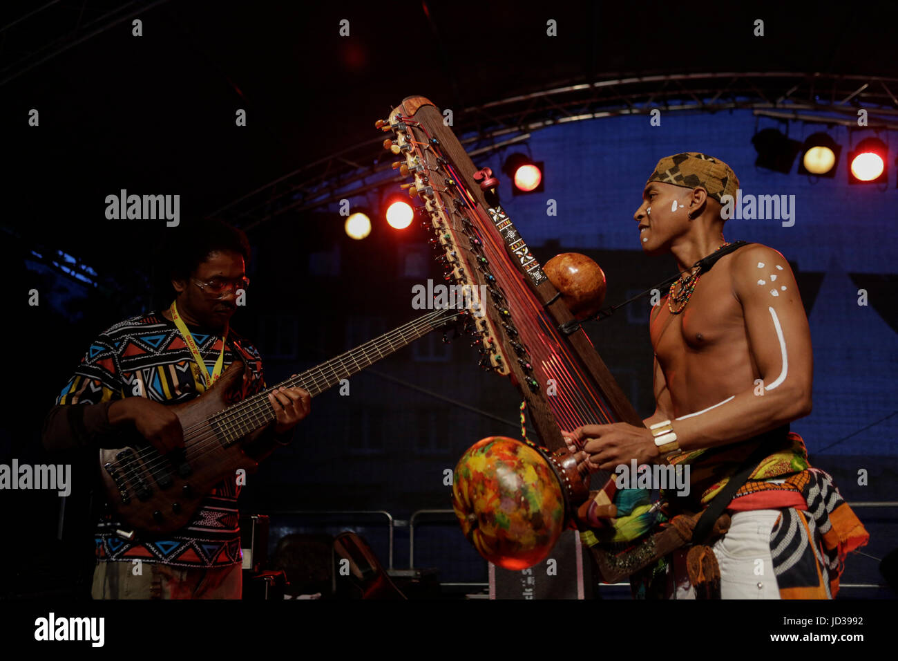 Worms, Germany. 17th June, 2017. Liva and HAJAmadagascar from HAJAmadagascar & The Groovy People perform live on stage at the 2017 Jazz and Joy Festival in Worms in Germany. Credit: Michael Debets/Pacific Press/Alamy Live News Stock Photo