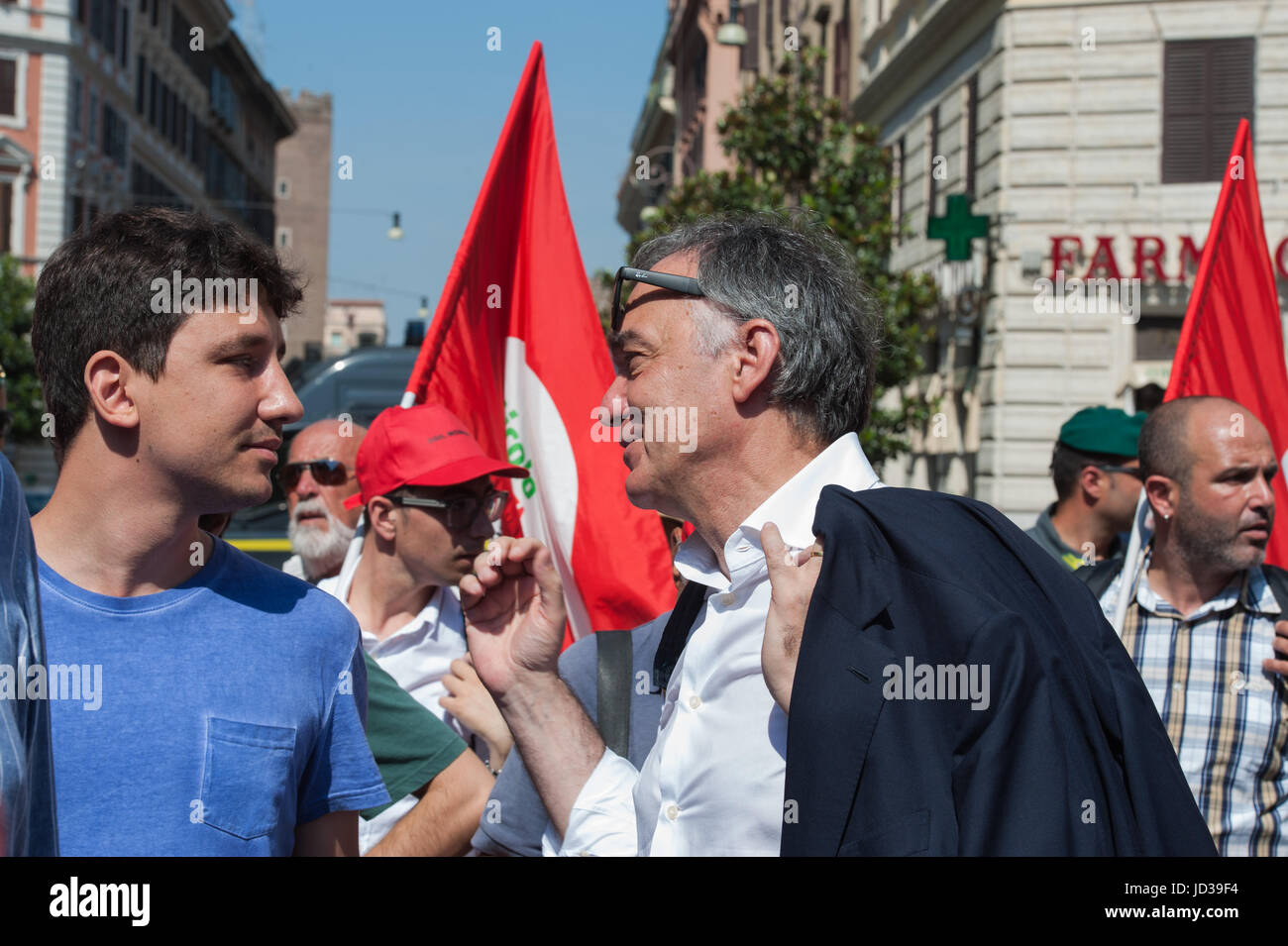The workers of the main Italian trade union have manifested themselves in Rome to demand more Respect, more Work, more Democracy. Political and trade union representatives also attended the event, including former secretary of CGIL Guglielmo Epifani, national secretary of Italian Left Nicola Fratoianni and the National Metalworker (FIOM) secretary Maurizio Landini. The event ended with the intervention of the national secretary Susanna Camusso The workers of the main Italian trade union have manifested themselves in Rome to demand more Respect, more Work, more Democracy. Political and trade un Stock Photo