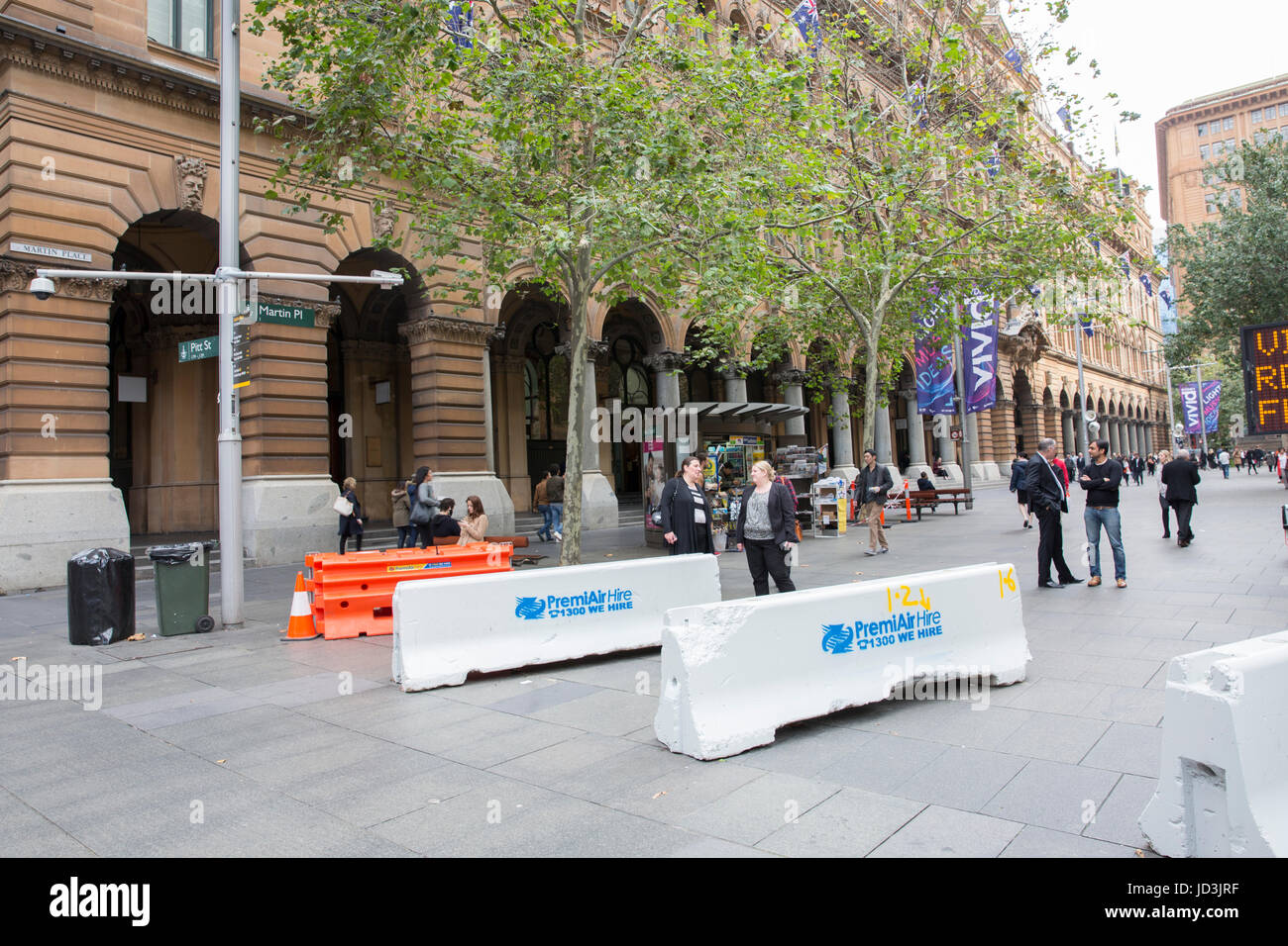 street barriers erected in Martin Place as a security measure during Vivid Sydney,Sydney,Australia Stock Photo