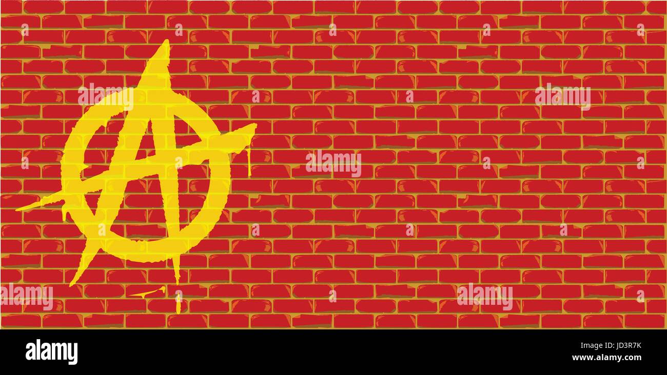 Anarchy Pattern Yellow The word anarchy painted onto a red brick wall in yellow paint Stock ...