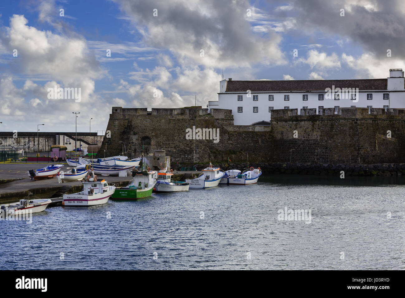 Ponta Delgada on the island of Sao Miguel is the capital of the archipelago of the Azores. The former fortress is now the Military Museum. Stock Photo