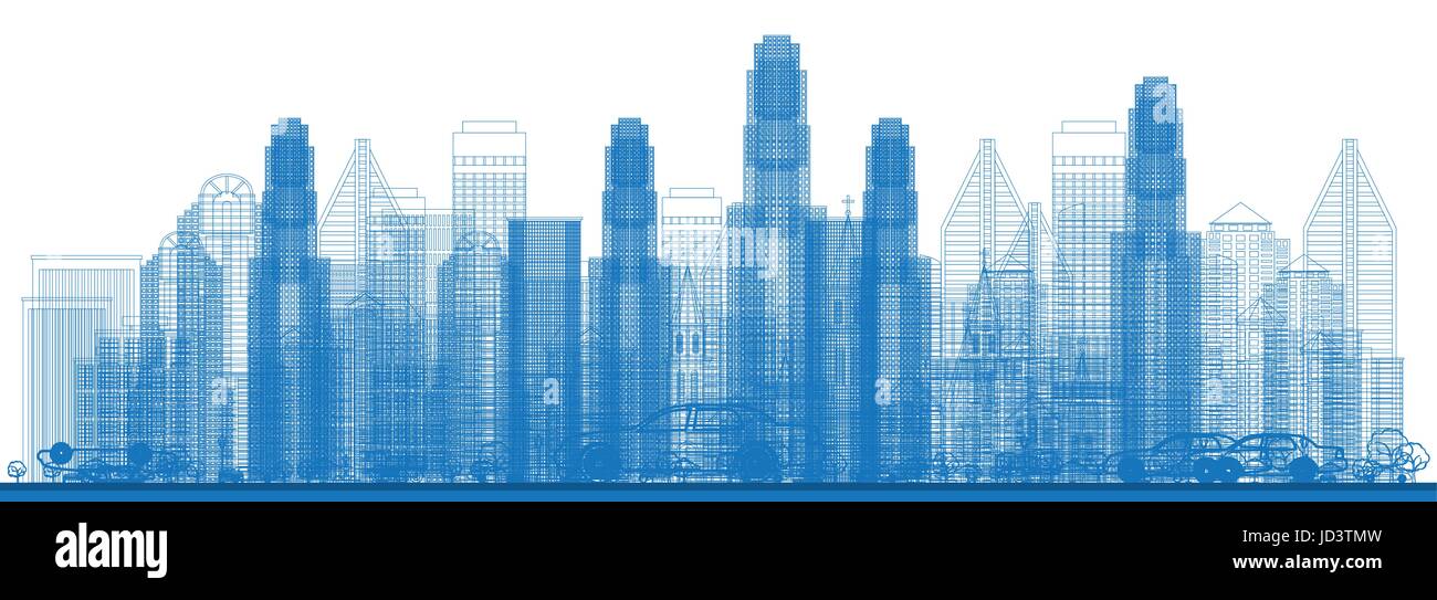 Outline Skyline with City Skyscrapers. Vector illustration. Stock Vector