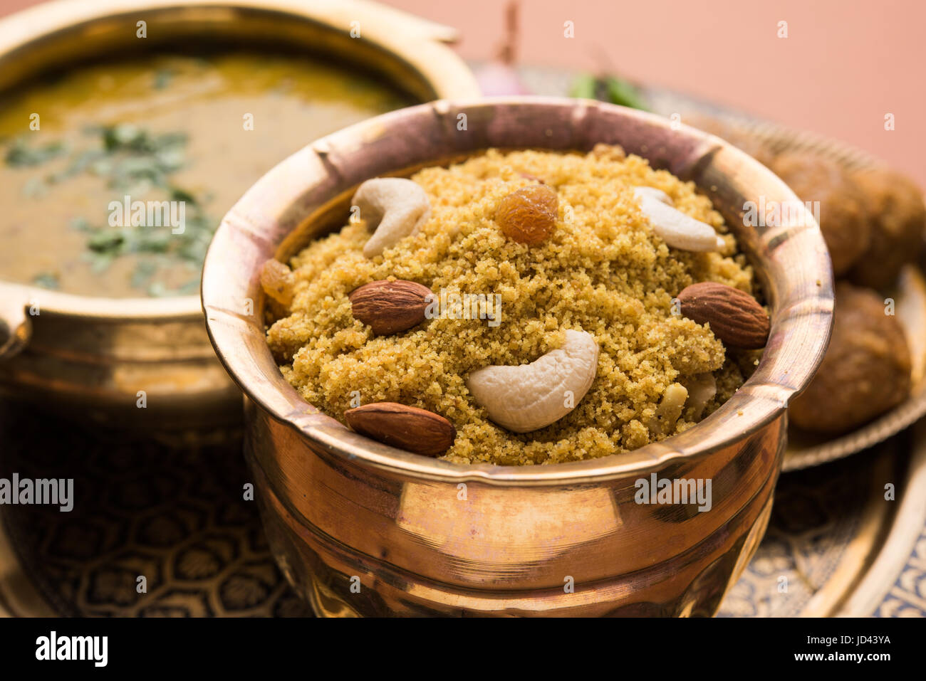 Traditional Rajasthani Food Daal Baati churma. Indian Food Stock Photo