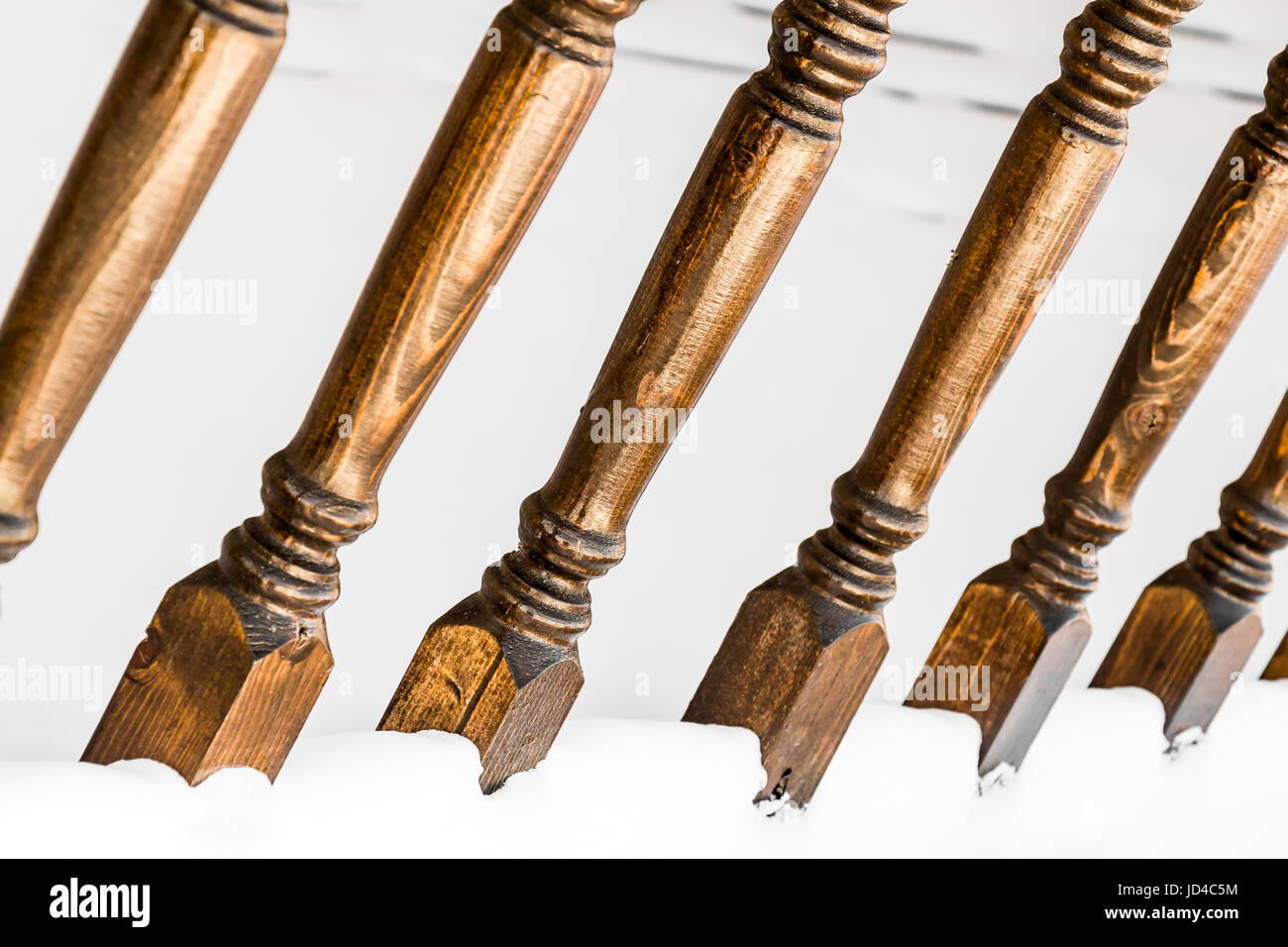 Railing veranda under the snow closeup Stock Photo - Alamy