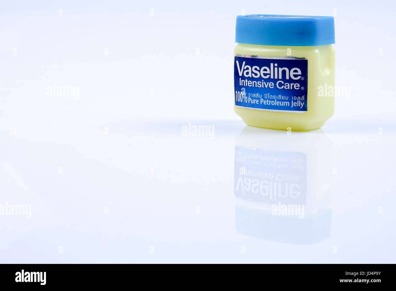 KUALA LUMPUR - 26 DEC 2016: Jar of Vaseline petroleum jelly on white background. Stock Photo