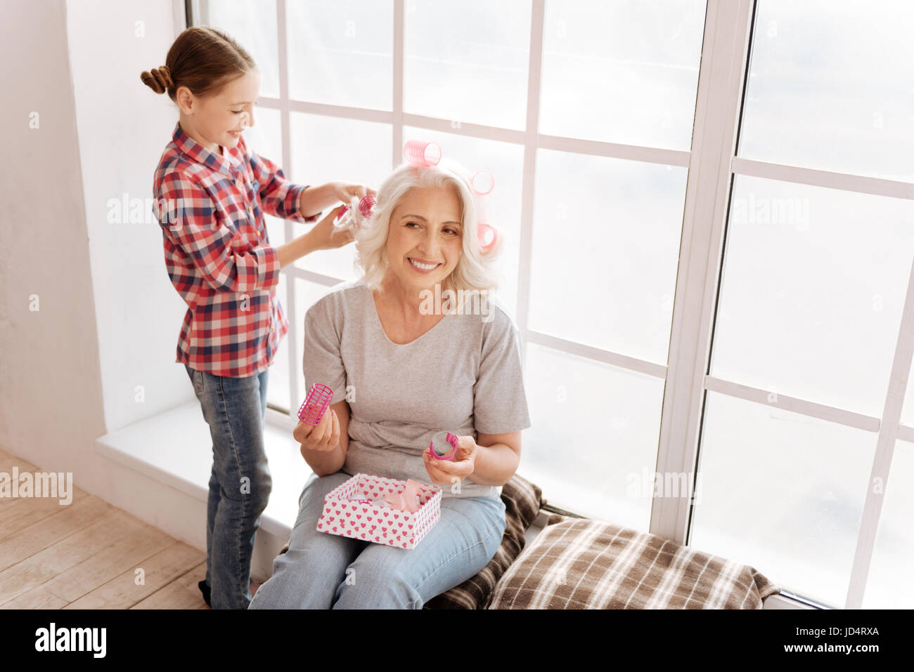 Elderly woman hair rollers hi-res stock photography and images - Alamy