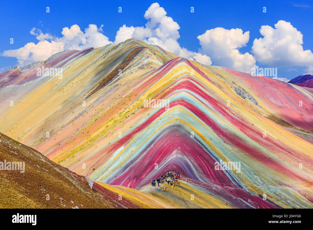 Vinicunca, Cusco Region, Peru. Montana de Siete Colores, or Rainbow Mountain. Stock Photo
