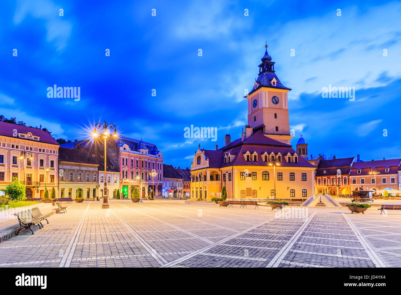 Brasov, Romania. Medieval Council House in the Main Square of the Old Town. Stock Photo