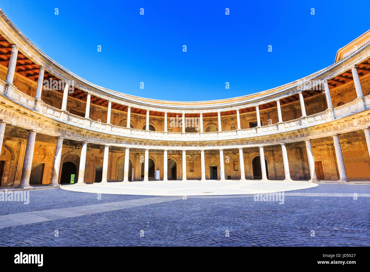 Alhambra of Granada, Spain. Courtyard of the Palace of Charles V Stock Photo