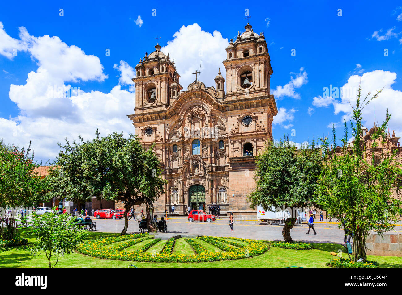 Cusco, Peru - April 25, 2017 : The Church of the Society of Jesus in Plaza de Armas. Stock Photo