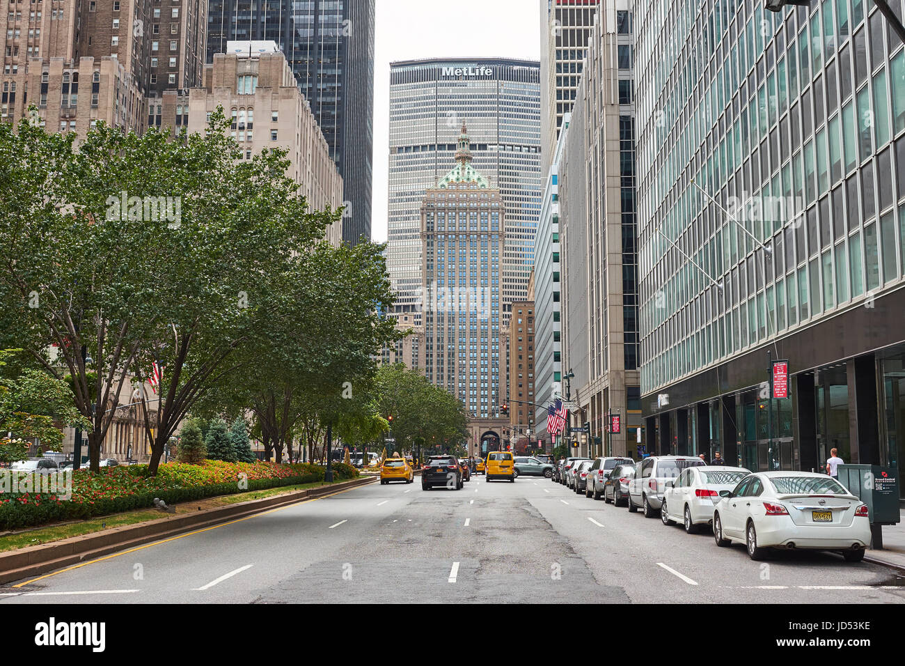 NEW YORK CITY - SEPTEMBER 24, 2016: Looking down Park Avenue towards the Metlife building and the Helmsley building Stock Photo