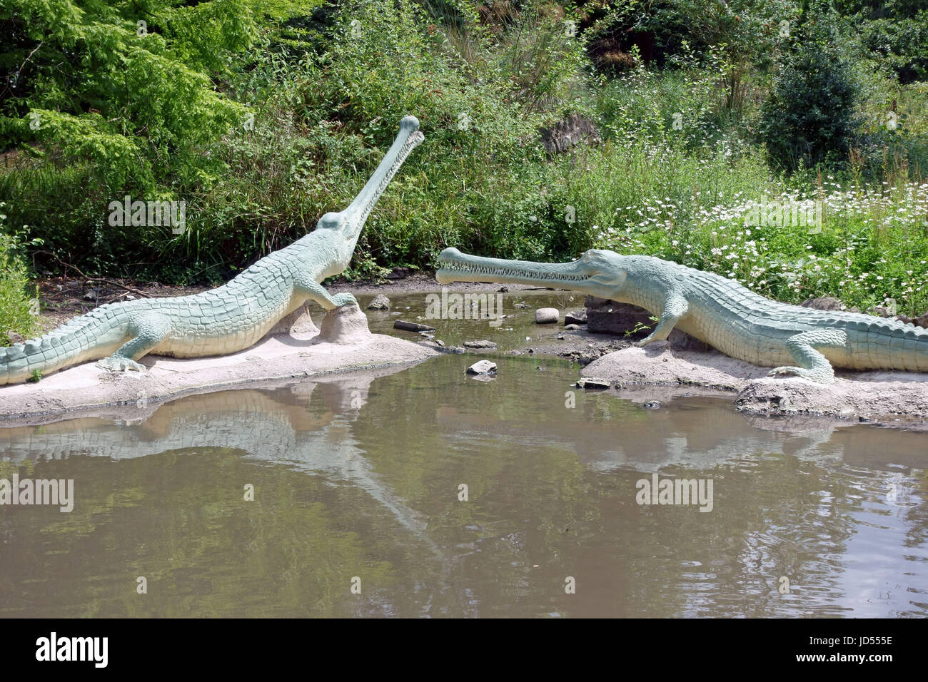 Dinosaur figures in Crystal Palace Park, South Londonr Stock Photo