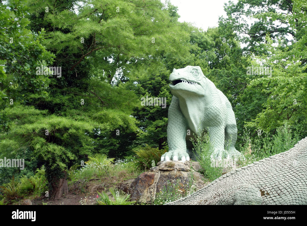 Dinosaur figures in Crystal Palace Park, South Londonr Stock Photo