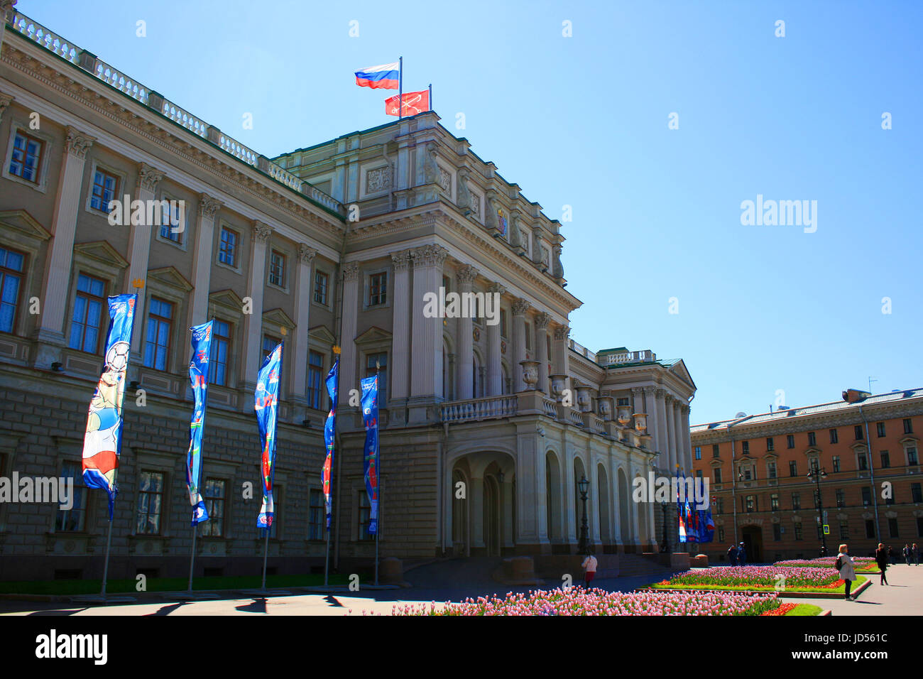 Russia´s and Saint Petersburg´s flags on a government building in St.Petersburg - Russia Stock Photo