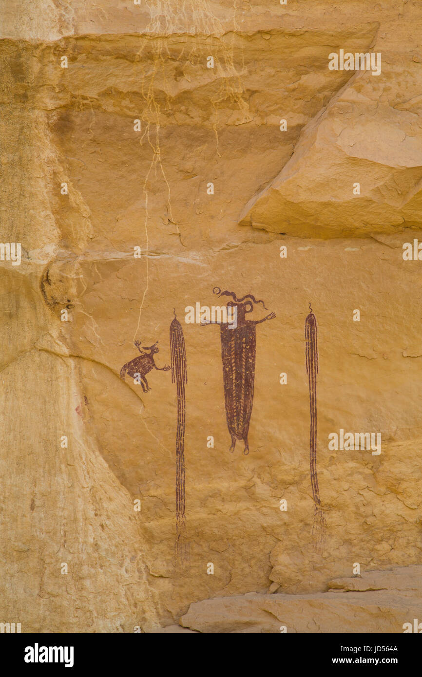 Skeleton Shaman, Head of Sinbad Pictograph Panel, San Rafael Swell, Utah, USA Stock Photo