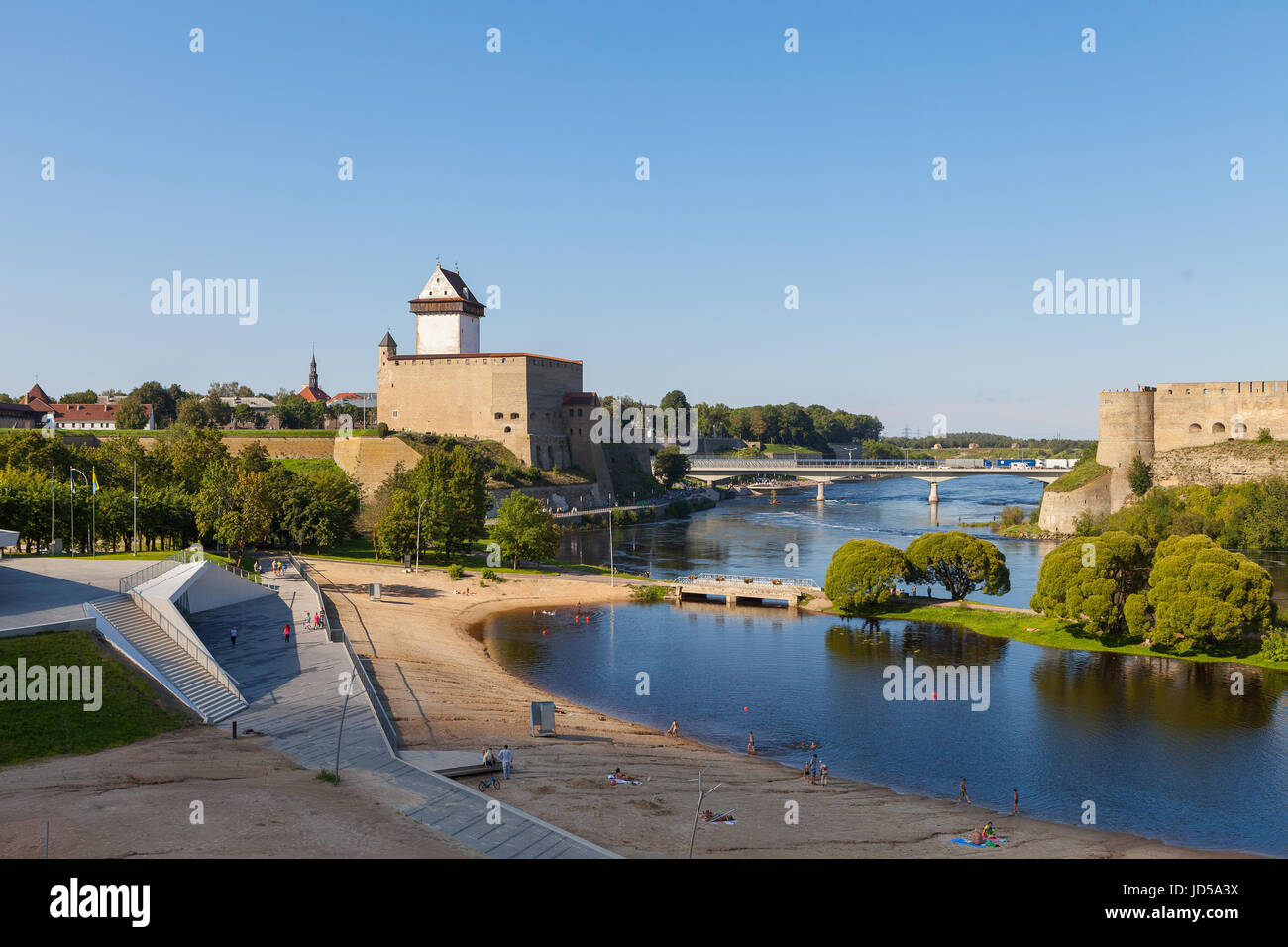 Narva fortress on the border of Estonia and Russia. Summer day