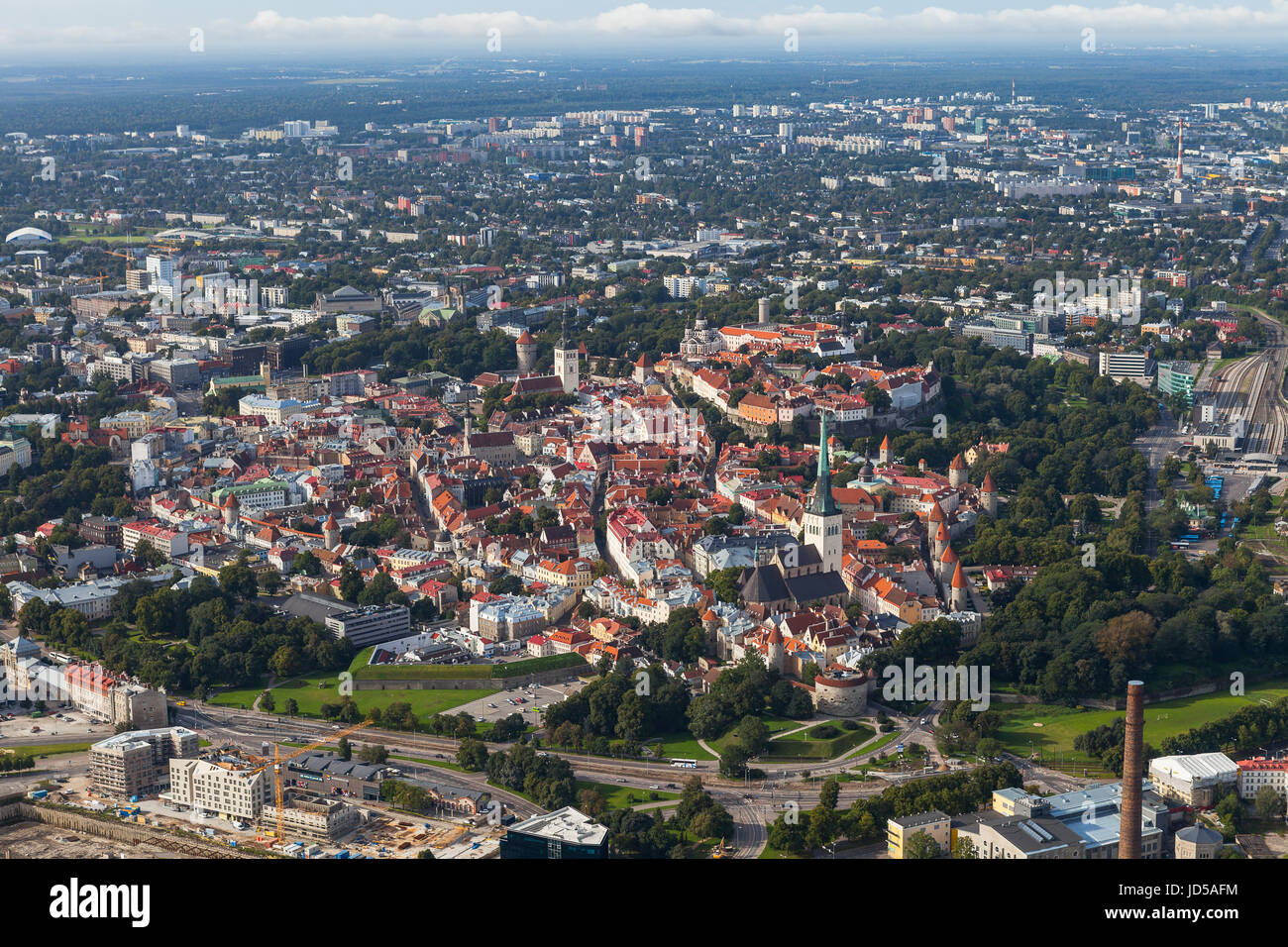 Scenic summer aerial shot of the Old Town in Tallinn, Estonia Stock Photo