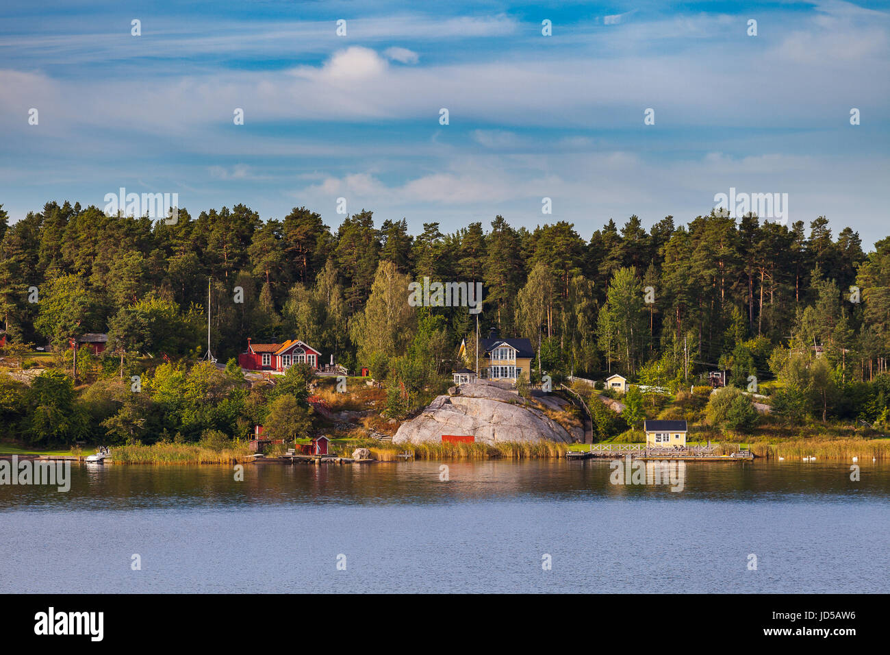 View On Small Cabins On An Island In Stockholm Archipelago Sweden
