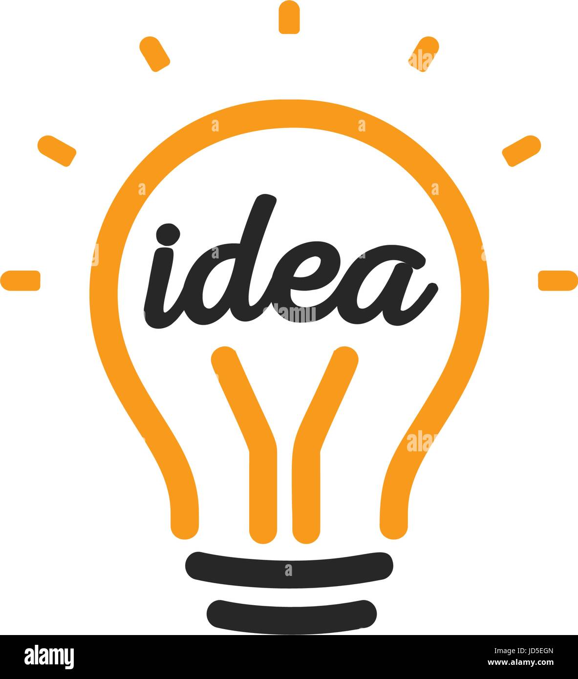 Stylized sign of vector lightbulbs, white and orange color logotype. New idea symbol, flat bright cartoon bulb. Idea icon, circle logo Stock Vector