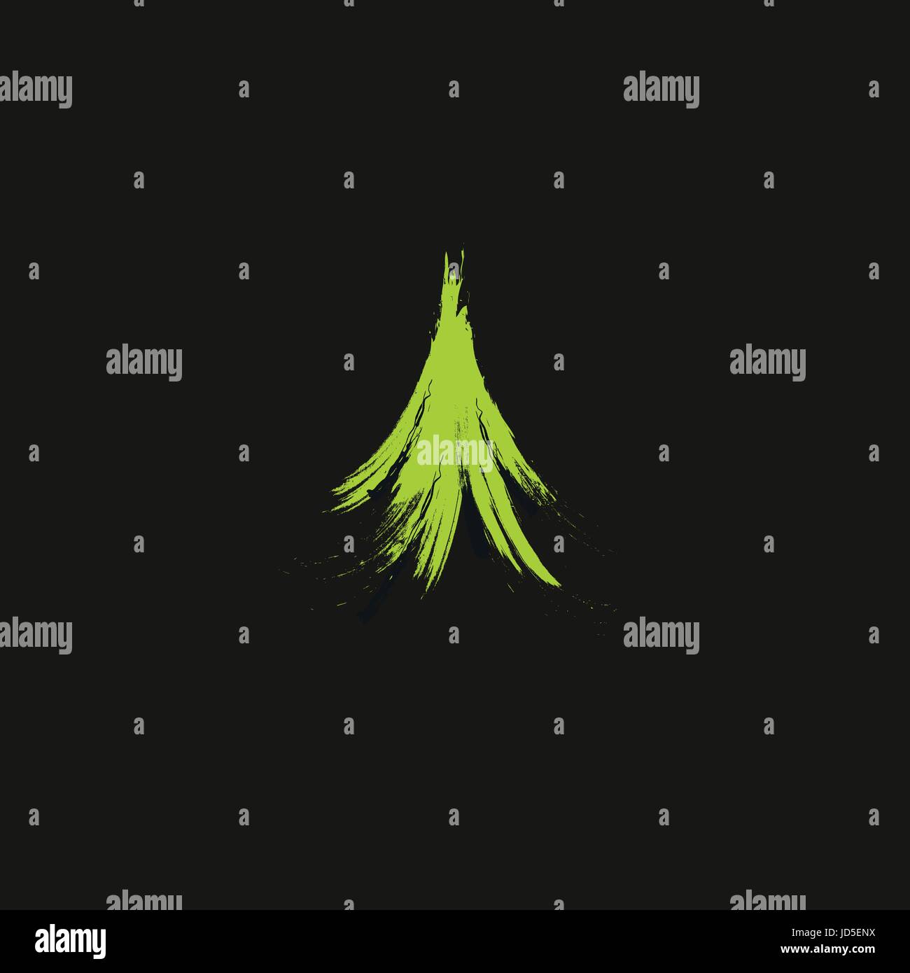 Evergreen coniferous green color needles tree, cedar, pine brunches. Abstract vector logo element. Natural leaves on black background Stock Vector