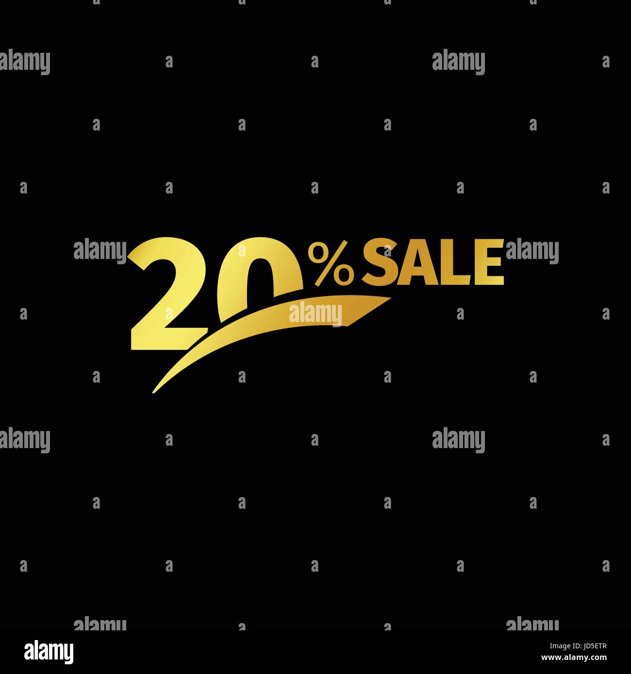 Black banner discount purchase 20 percent sale vector gold logo on a black background. Promotional business offer for buyers logotype. Twenty percenta Stock Vector