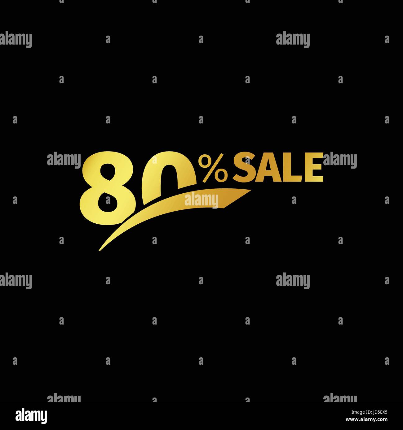 Black banner discount purchase 80 percent sale vector gold logo on a black background. Promotional business offer for buyers logotype. Eighty percenta Stock Vector