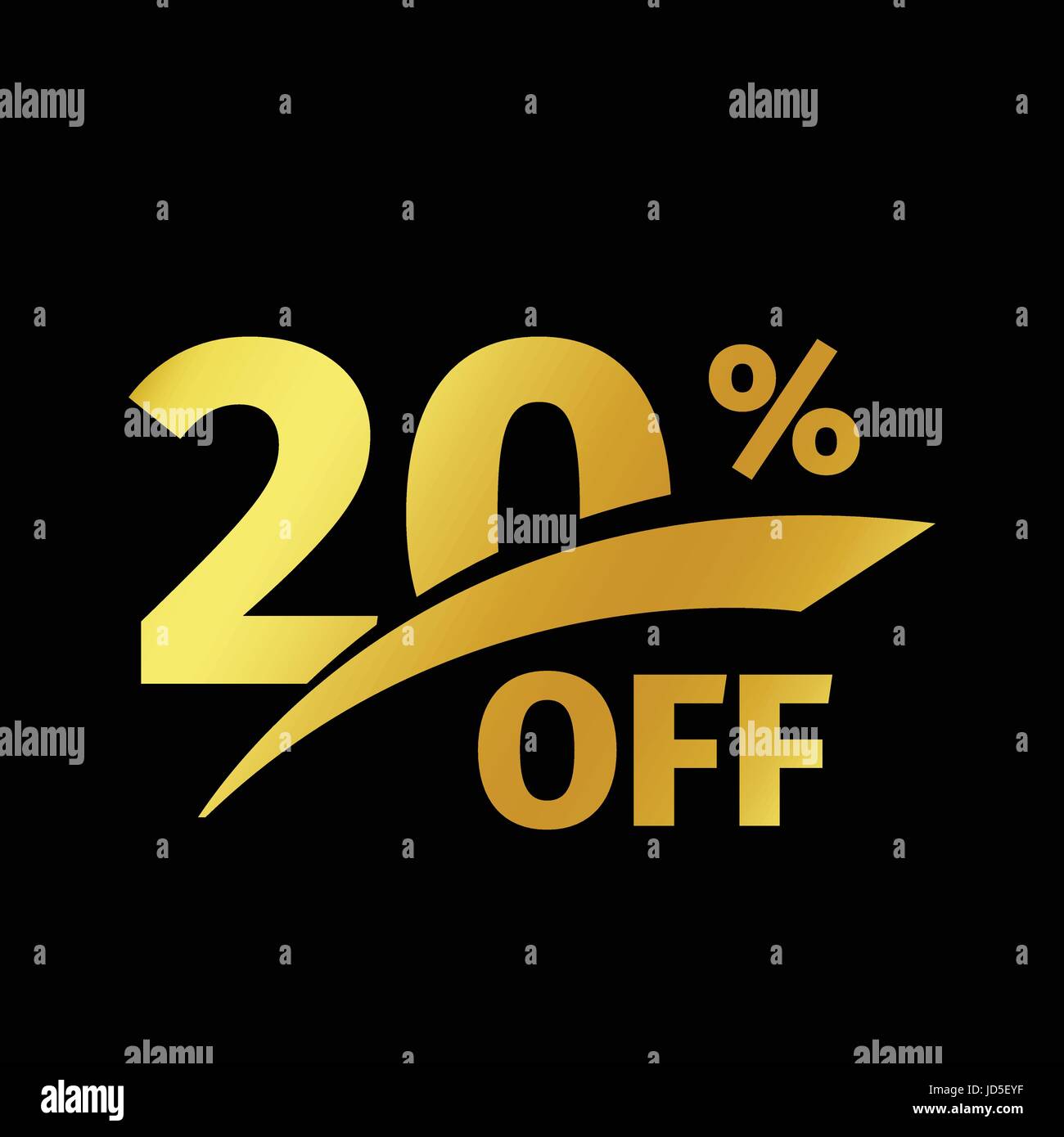 Black banner discount purchase 20 percent sale vector gold logo on a black background. Promotional business offer for buyers logotype. Twenty percenta Stock Vector