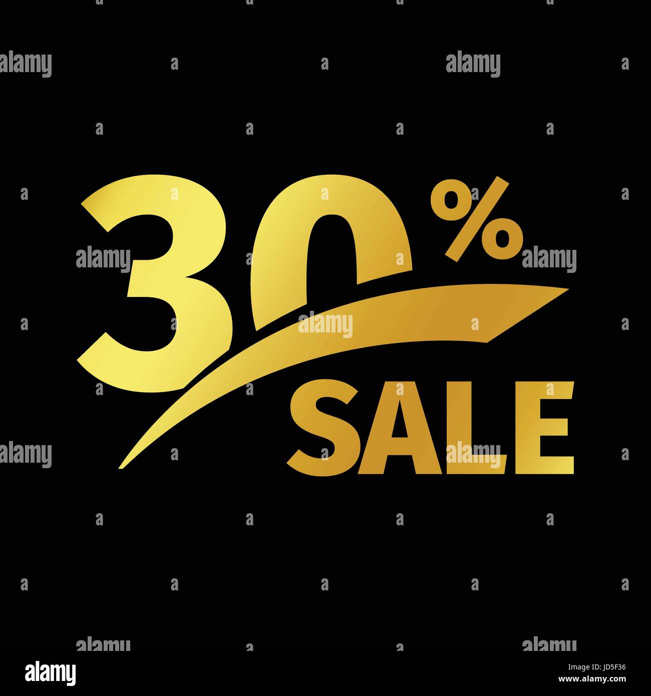 Black banner discount purchase 30 percent sale vector gold logo on a black background. Promotional business offer for buyers logotype. Thirty percenta Stock Vector