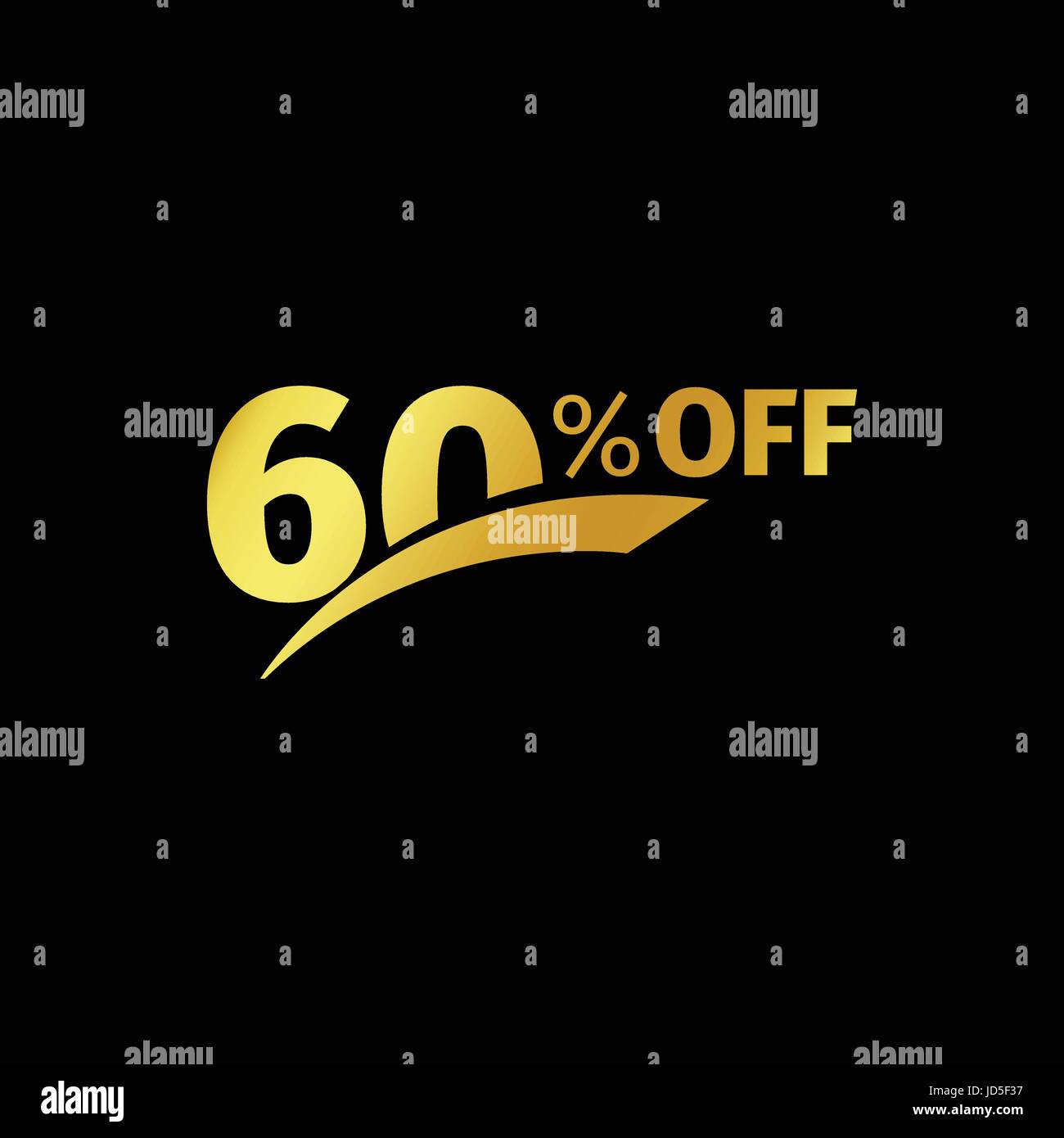 Black banner discount purchase 60 percent sale vector gold logo on a black background. Promotional business offer for buyers logotype. Sixty percentag Stock Vector
