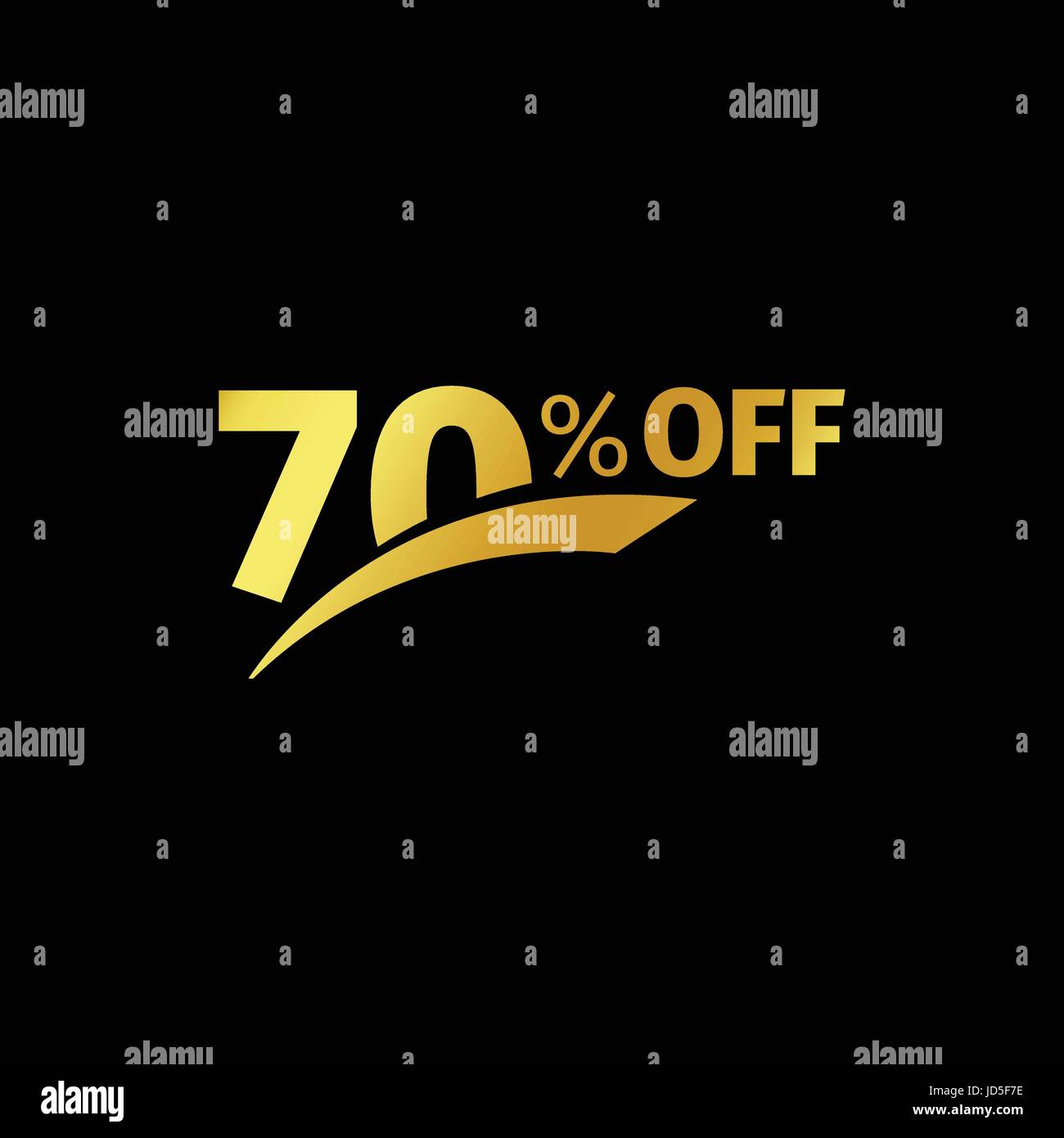 Black banner discount purchase 70 percent sale vector gold logo on a black background. Promotional business offer for buyers logotype. Seventy percent Stock Vector