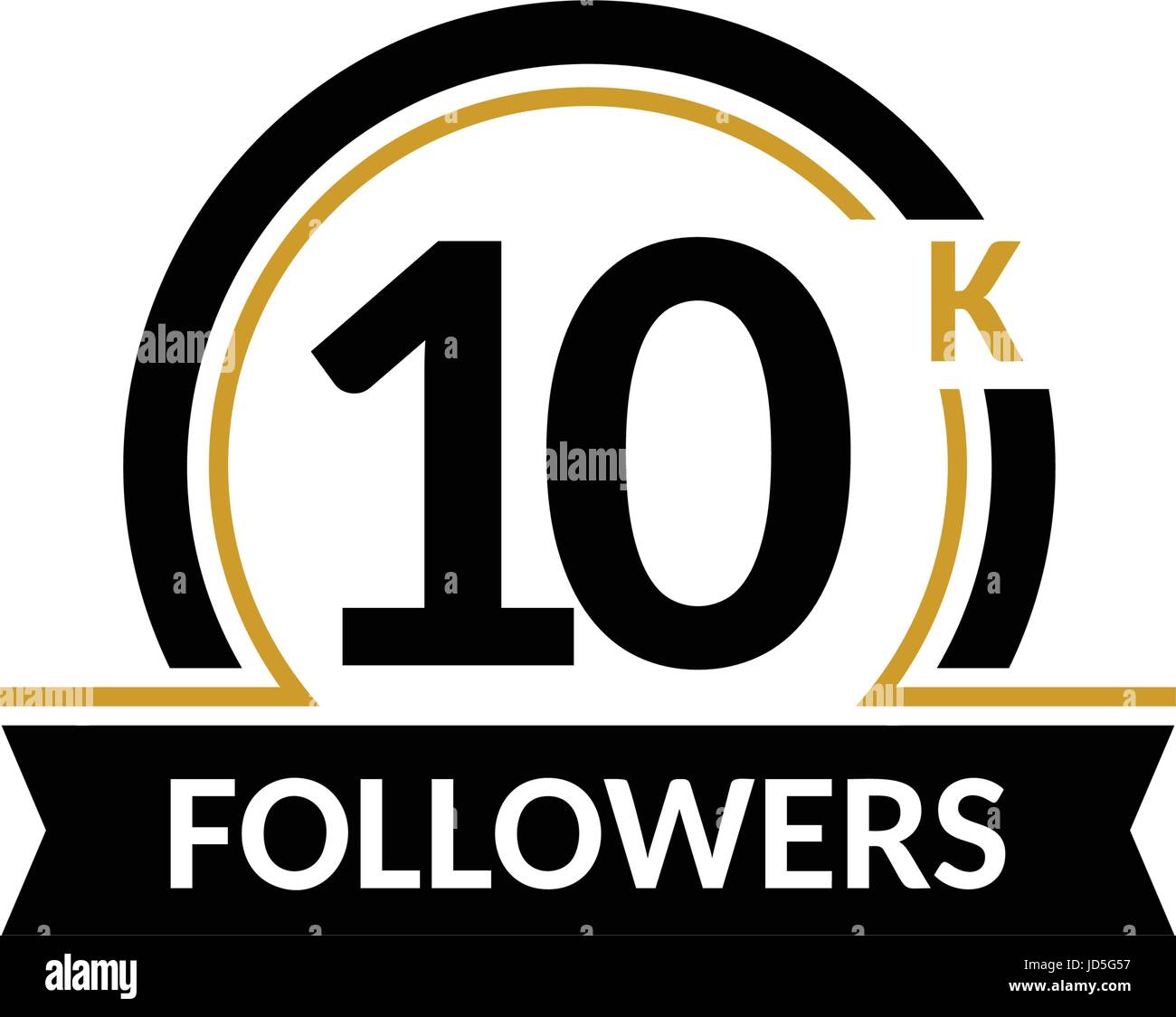 10000 followers and friends, 10K anniversary congratulations design banner template. Black and gold vector illustration Stock Vector