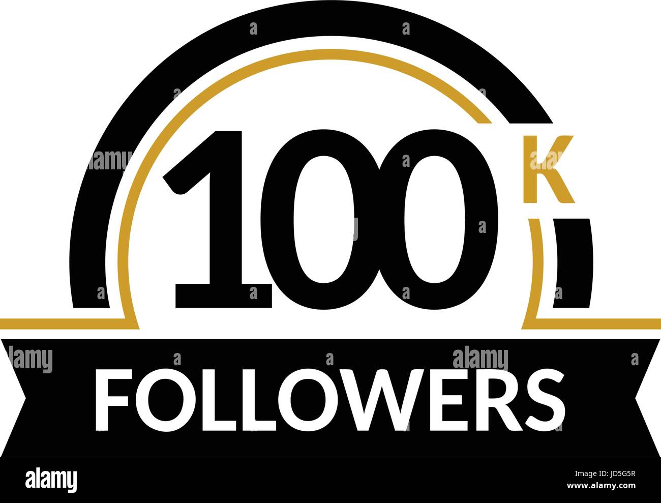100000 followers and friends, 100K anniversary congratulations design banner template. Black and gold vector illustration Stock Vector