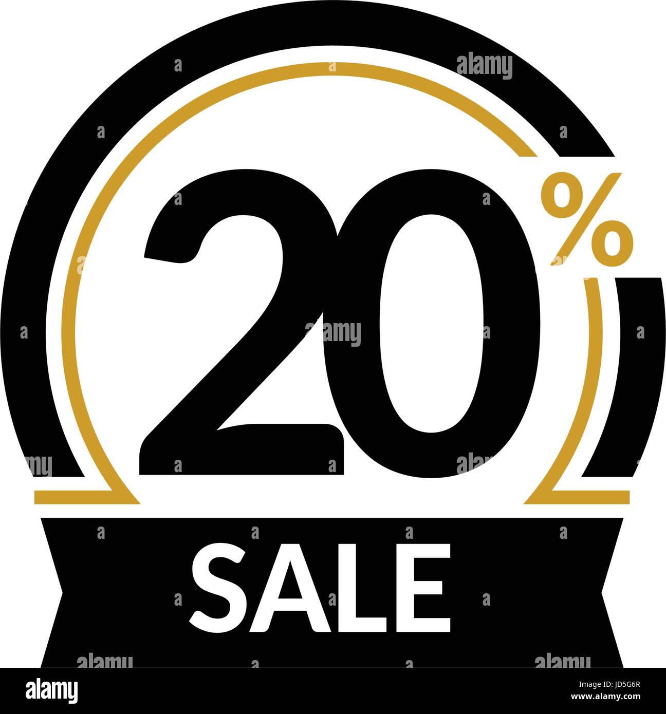 Discount card with 20 percent sale. Advertising Sale vector isolated sign. Promotion Stylish logo design under the black and gold arch Stock Vector