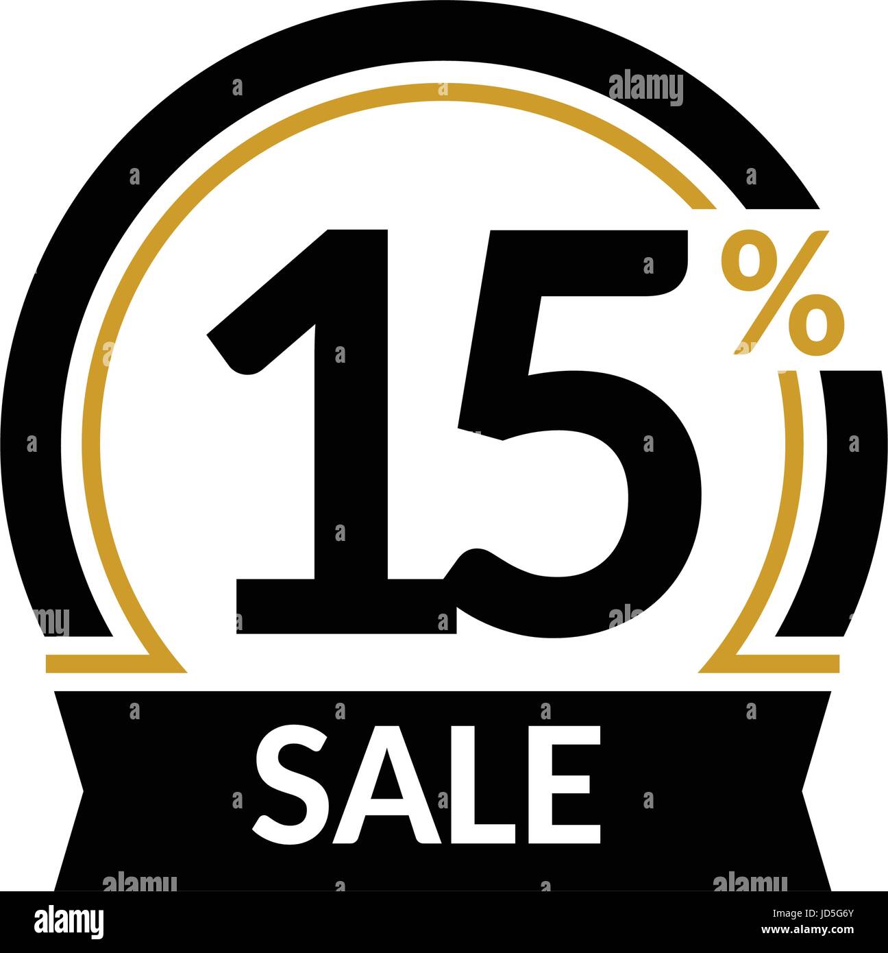 Discount card with 15 percent sale. Advertising Sale vector isolated sign. Promotion Stylish logo design under the black and gold arch Stock Vector