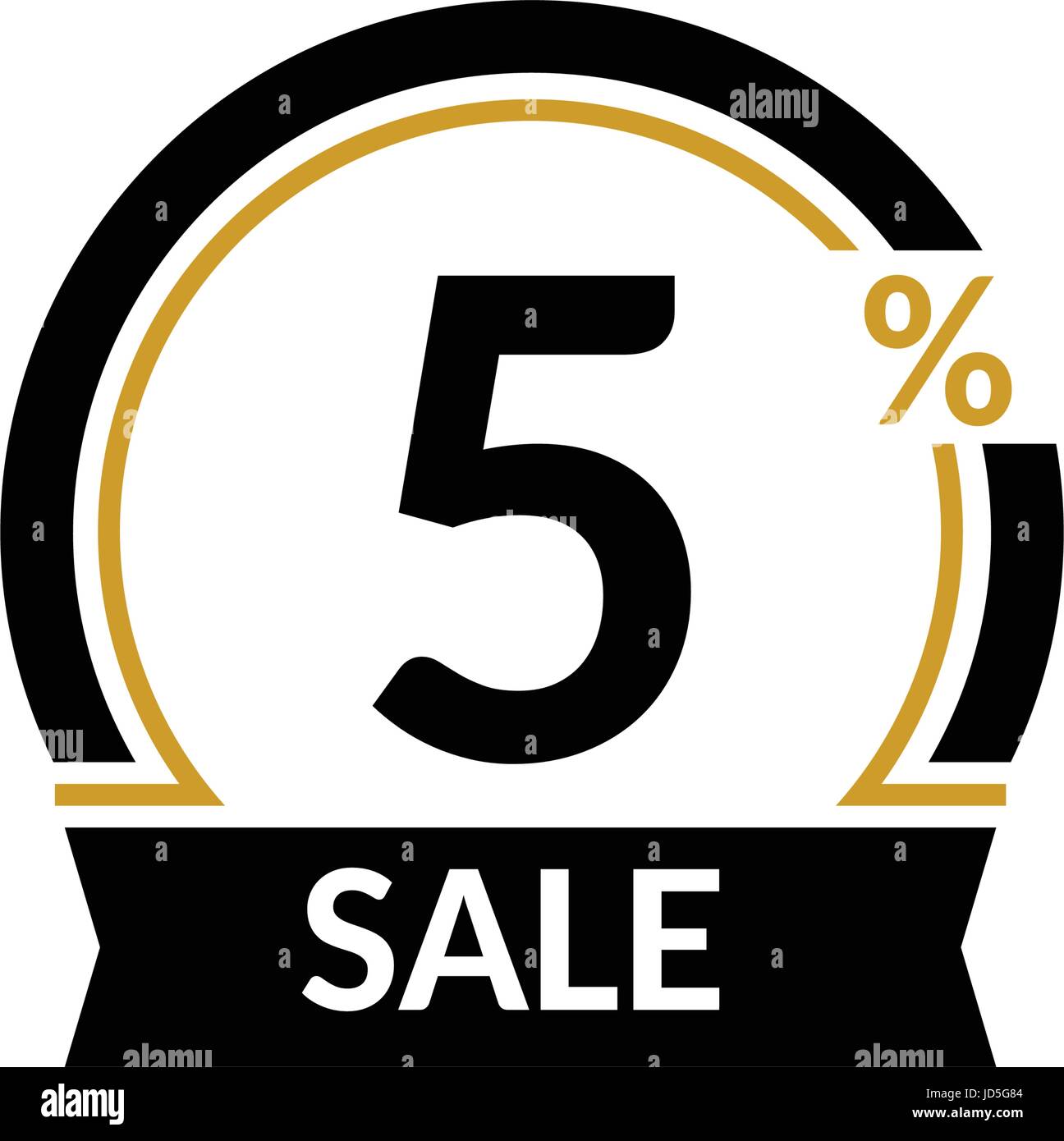 Discount card with 5 percent sale. Advertising Sale vector isolated sign. Promotion Stylish logo design under the black and gold arch Stock Vector