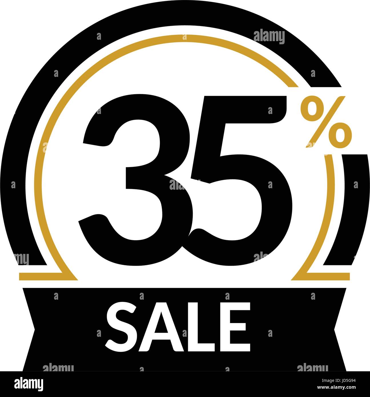 Discount card with 35 percent sale. Advertising Sale vector isolated sign. Promotion Stylish logo design under the black and gold arch Stock Vector