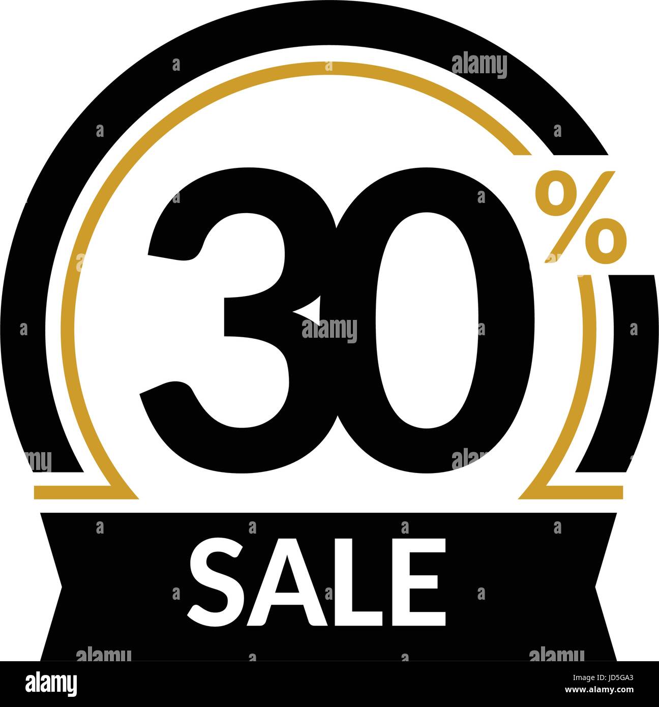 Discount card with 30 percent sale. Advertising Sale vector isolated sign. Promotion Stylish logo design under the black and gold arch Stock Vector