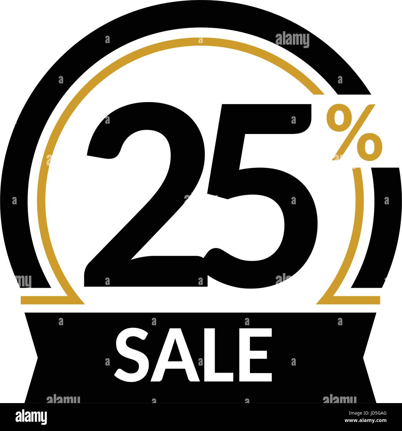 Discount card with 25 percent sale. Advertising Sale vector isolated sign. Promotion Stylish logo design under the black and gold arch Stock Vector