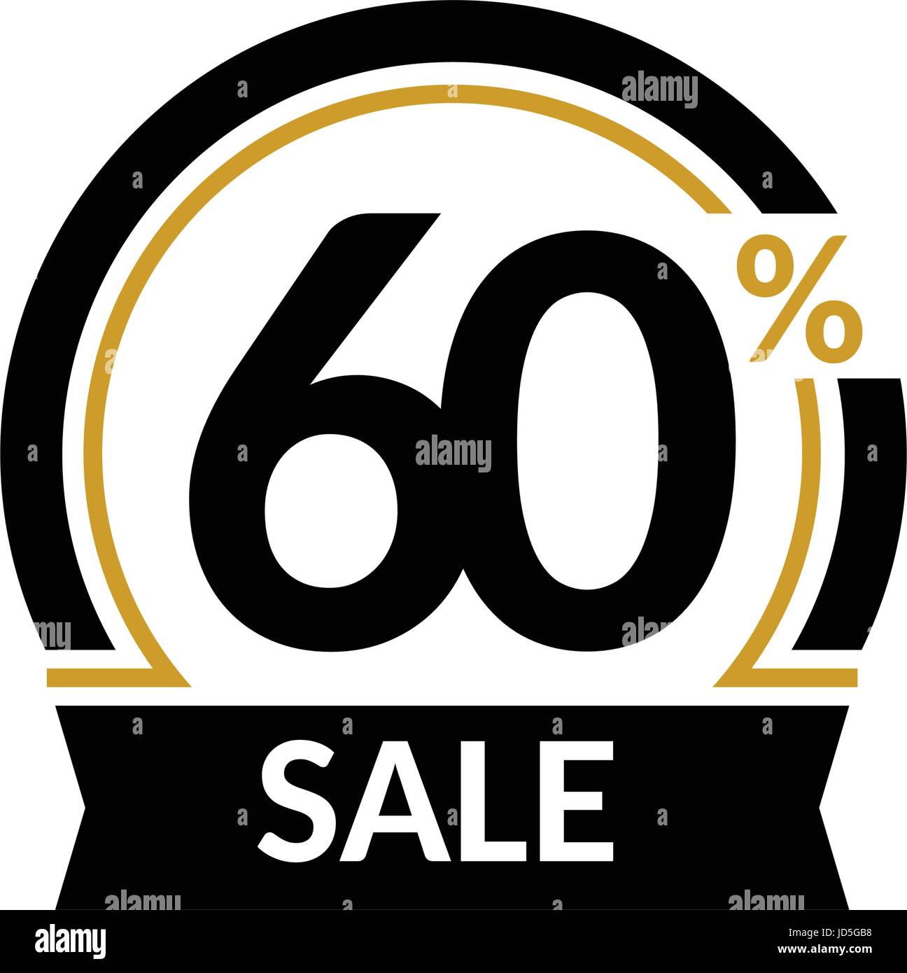 Discount card with 60 percent sale. Advertising Sale vector isolated sign. Promotion Stylish logo design under the black and gold arch Stock Vector