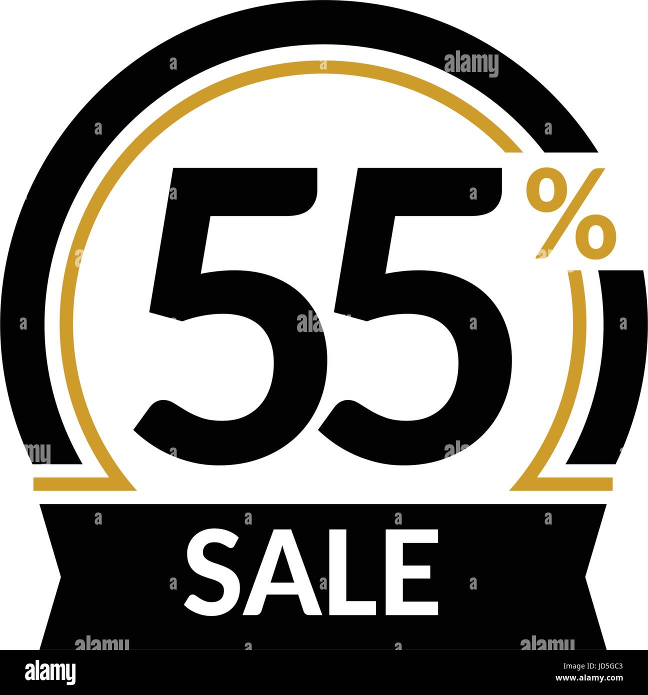 Discount card with 55 percent sale. Advertising Sale vector isolated sign. Promotion Stylish logo design under the black and gold arch Stock Vector