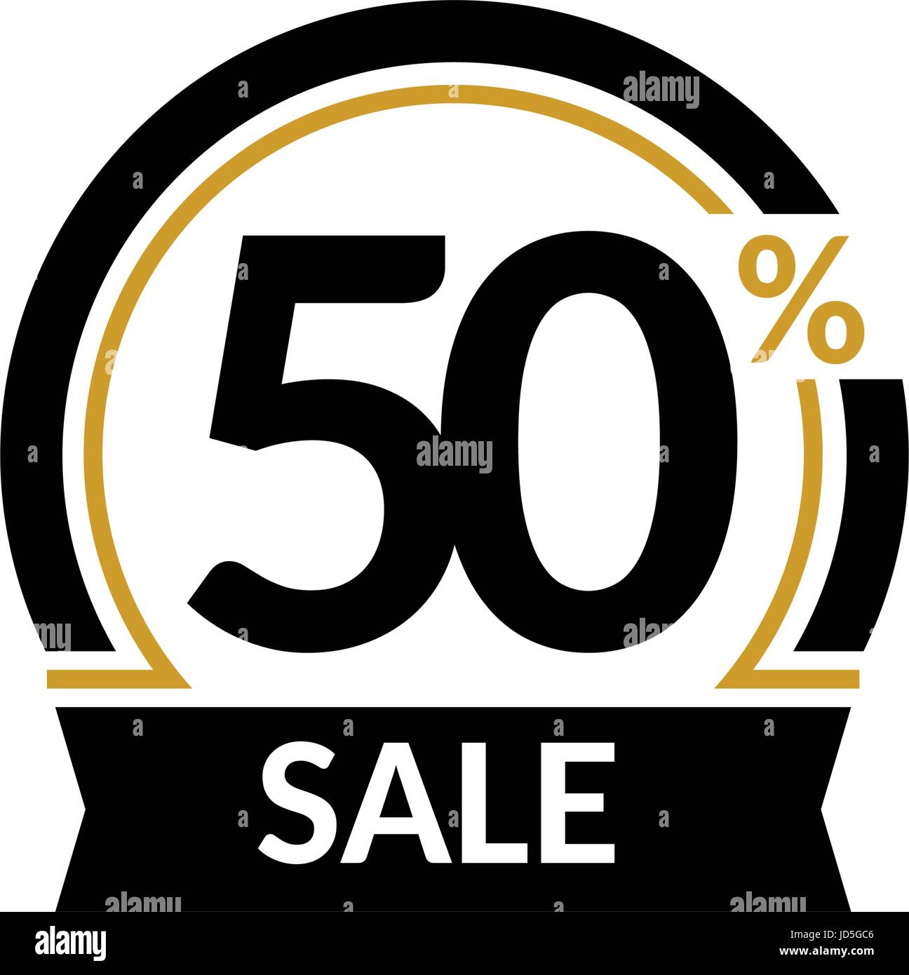 Discount card with 50 percent sale. Advertising Sale vector isolated sign. Promotion Stylish logo design under the black and gold arch Stock Vector