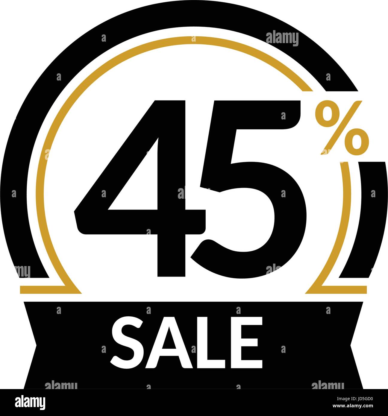 Discount card with 45 percent sale. Advertising Sale vector isolated sign. Promotion Stylish logo design under the black and gold arch Stock Vector