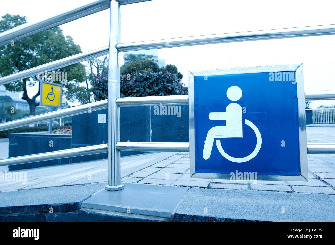 using wheelchair ramp(Barrier-free access) Stock Photo