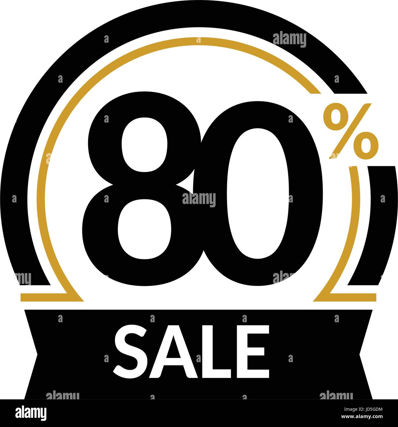 Discount card with 80 percent sale. Advertising Sale vector isolated sign. Promotion Stylish logo design under the black and gold arch Stock Vector
