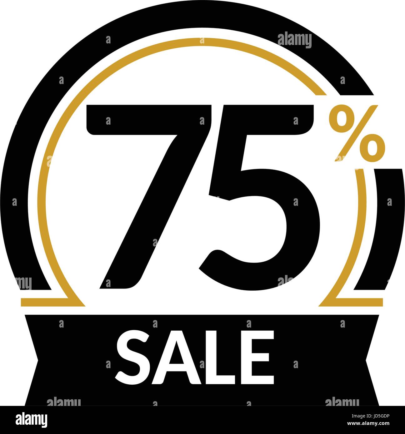 Discount card with 75 percent sale. Advertising Sale vector isolated sign. Promotion Stylish logo design under the black and gold arch Stock Vector