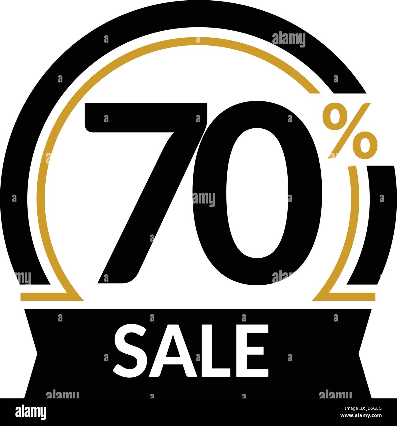 Discount card with 70 percent sale. Advertising Sale vector isolated sign. Promotion Stylish logo design under the black and gold arch Stock Vector