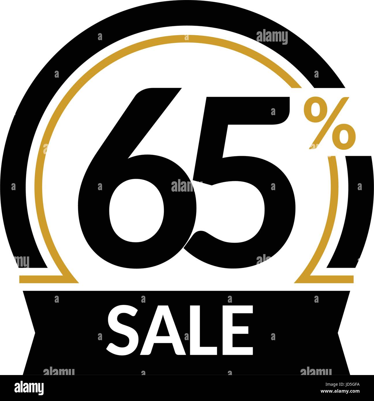 Discount card with 65 percent sale. Advertising Sale vector isolated sign. Promotion Stylish logo design under the black and gold arch Stock Vector