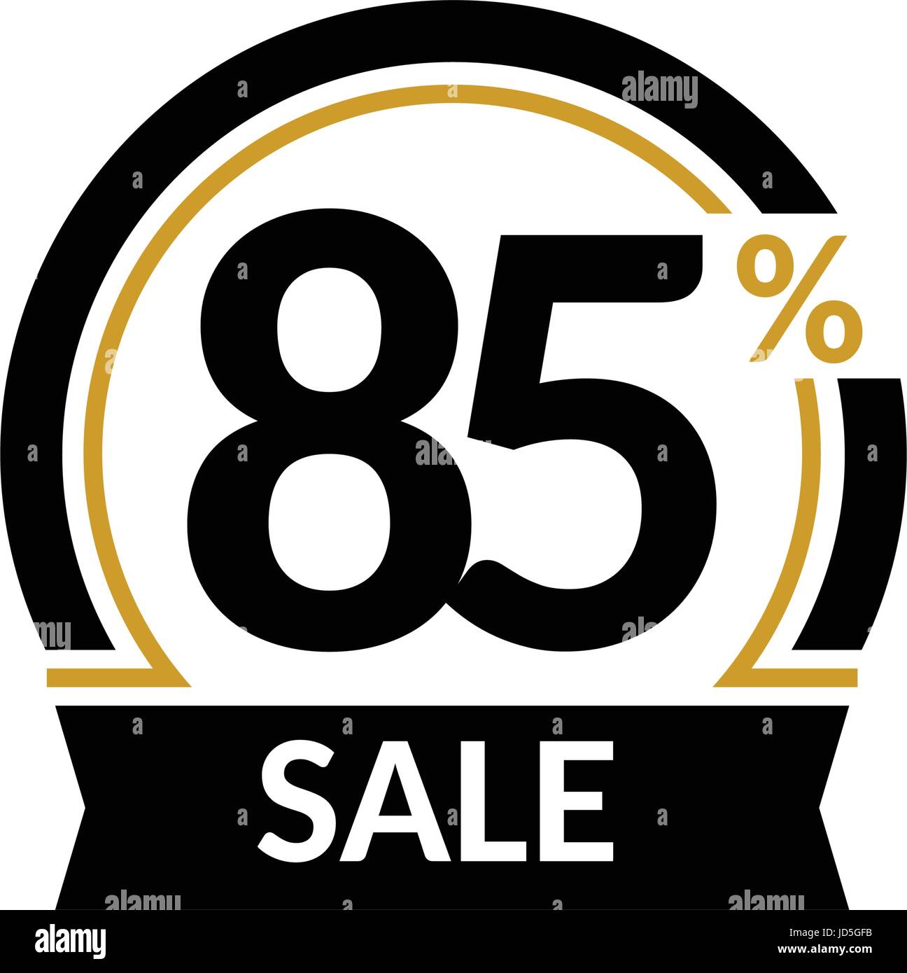 Discount card with 85 percent sale. Advertising Sale vector isolated sign. Promotion Stylish logo design under the black and gold arch Stock Vector