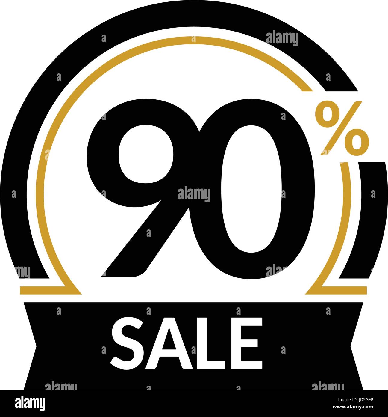 Discount card with 90 percent sale. Advertising Sale vector isolated sign. Promotion Stylish logo design under the black and gold arch Stock Vector