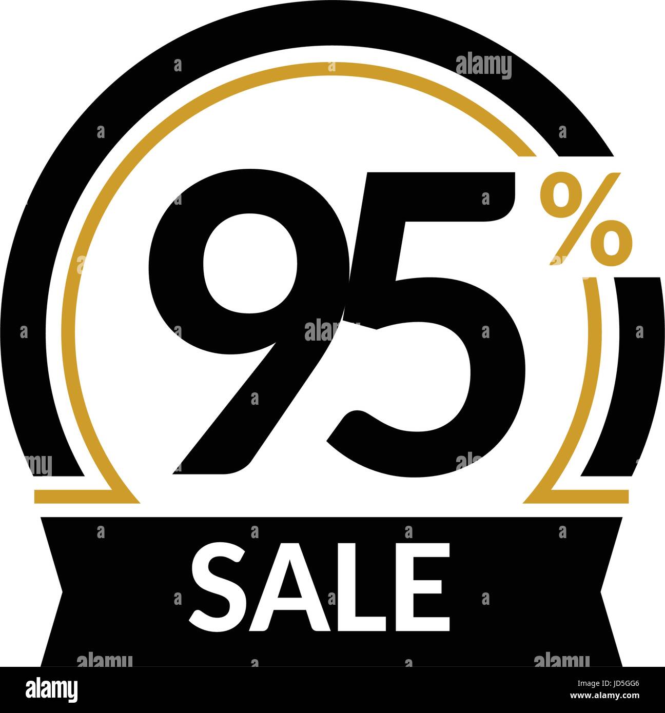 Discount card with 95 percent sale. Advertising Sale vector isolated sign. Promotion Stylish logo design under the black and gold arch Stock Vector